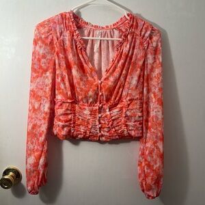 Anthropologie XS Coral and Peach Blouse
